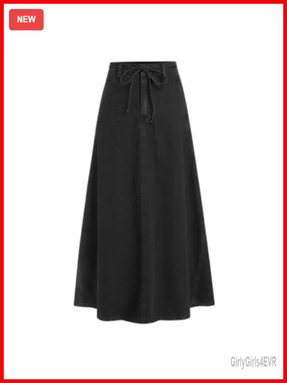 Long Denim Skirt with Bow Knot Belt A Line Jean Skirt Pockets